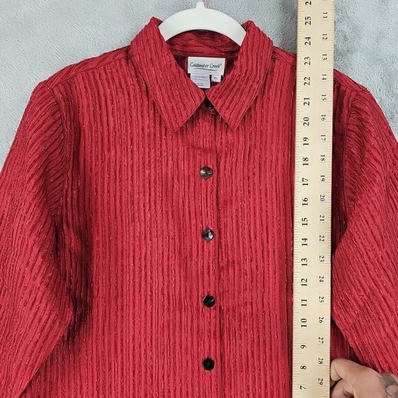Coldwater Creek Shirt Womens Size PL Red 3/4 Sleeve Button-Up Textured Satin NWT - Picture 5 of 7